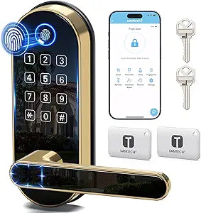Bluetooth Fingerprint Smart Lock with Handle & Keypad  Fits Most US Doors, DIY Install, Keyless Entry: Code, FOB, Auto-Lock. Ideal for Home, Airbnb, Rental, Kids, Seniors. Alexa & Google Compatible