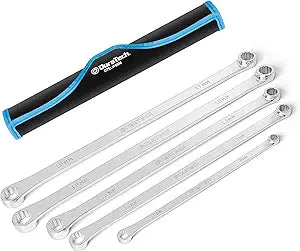 DURATECH 5-Piece Extra Long Wrench Set, Double Box End Wrench Set, 0 Degree Offset, Metric, CR-V Steel, 8mm, 10mm, 12mm, 13mm, 14mm, 15mm, 16mm, 17mm, 18mm, 19mm, Organized in Rolling Pouch