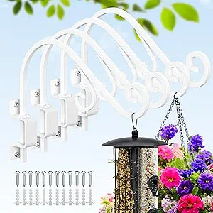 Swivel Plant Hangers Outdoor: 4 Pack 16 Inch Metal Hanging Plant Bracket Bird Feeder Wall Hooks Heavy Duty Plant Hangers Indoor Wall Mount Plant Hooks for Hanging Baskets, Lanterns, Wind Chimes, White