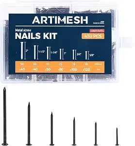 430 PCS Black Nails Kit, High Strength Picture Hanging Nails Assortment, Multi Size Black Nails for Hanging Pictures, Wall Decor, Picture Frames, Wood Projects, Home Repair and DIY
