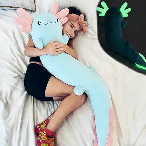 Tezituor 48 inch Blue Axolotl Stuffed Animal Large Plush Body Pillow for Adults Girls 6-12 Valentines Gifts, Glow-in-Dark Plush Toy 4ft Long Stuffed Salamander Halloween Christmas