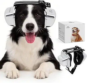 PETSEAR Dog Ear Muffs Noise Protection,Dog Headphones Noise Cancelling 29dB NRR with Magnetic Buckle & Electroplated Finish, Anti-Anxiety Earmuffs for Fireworks,Thunderstorms,Travel(Silver,XXXS)