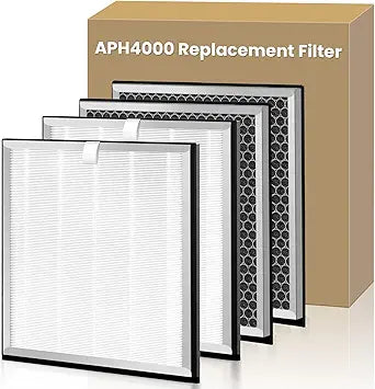 4 Pack Upgraded APH4000 Replacement Filters Compatible with KNKA APH4000 Air Purifier, True HEPA High-Efficiency Activated Carbon Filter for Home Large Room, Part # APH4000LX