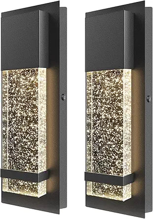 PARTPHONER Modern Wall Sconce, LED Wall Light with Crystal Bubble Glass Modern Porch Light Outdoor Indoor Wall Fixture 12W Lumen 3000K for Doorway Garden Hallway Patio Living Room, 2 Pack