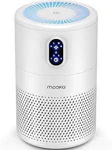 MOOKA Air Purifiers for Home Large Room up to 1076ft┬▓, H13 True HEPA Air Filter Cleaner, Odor Eliminator, Remove Smoke Dust Pollen Pet Dander, Night Light, B-D02L White