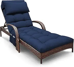 Outdoor Chaise Lounge Chair Cushion, Waterproof Outdoor Chair Cushions for Patio Furniture, 71 x 21 x 4 Inches Replacement Chaise Lounge Cushion with Ties (Blue)