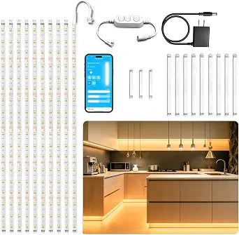 DAYBETTER Under Cabinet Lighting Kit,10 PCS White LED Strip Lights with APP