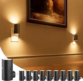 NIORSUN Night Lights Plug into Wall, Dimmable with 3 Color Modes & Auto On/Off Sensor, Ultra-Slim Nightlight for Hallway, Bathroom, Bedroom, Nursery, Kitchen (10 Pack, Black)