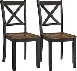 ROME + OAK X-Back Farmhouse Wooden Armless Dining Chairs in Black/Dark Brown, Set of 2 - Indoor Home Kitchen Seating Furniture