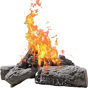 Gas Fireplace Logs, 4pcs Large Faux Ceramic Wood Logs,Decorative Fake Fireproof Logs Set for Indoor Outdoor Ventless Gas,Propane,Ethanol,Fireplace and Firepit,Charcoal Color,10inch