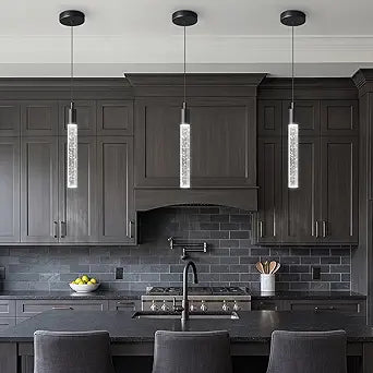 Modern Kitchen Island Pendant Light Dimmable LED Black Finish Mini Crystal Pendant Lighting Bedroom Bedside Table Small Pendant Lights3-Pack