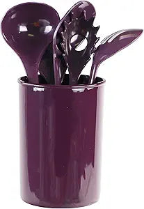 Reston Lloyd 6 Piece Kitchen Utensil Holder for kitchen counter, Utensils crock with Heat Resistant Spoon, Slotted Spoon, Ladle, Spatula BPA Free, Plum