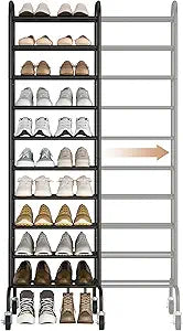 STORAGE MANIAC 10-Tier Expandable Shoe Rack, 44 Pairs Tall Vertical Shoe Rack, Heavy-Duty Metal Adjustable Shoes Organizer for Closet, Entryway, Hallway, Garage, Front Door, Shoes Shelves, Black