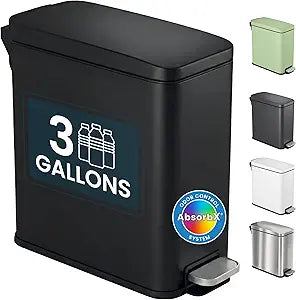 iTouchless 3 Gallon Small Wastebasket for Bathroom with Lid, Deodorizer, Soft-Step Stainless Steel Slim Garbage Bin, 12 L Black Small Trash Can, Step Pedal, Modern Farmhouse Decor for Powder Room