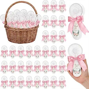 Hortsun 50 Pcs Mini Portable Handheld Electric Fans Wedding Guest Favors Fan Bulk with Ribbons 5.9" x 2.5" Personal Hand Fan Thank You for Celebrating for Bridal Shower Party Battery Not Include
