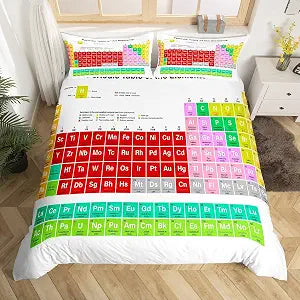 Feelyou Kids Periodic Table of Elements Duvet Cover Educational Bedding Set for Kids Boys Girls Teens Study Comforter Cover Chemistry Bedspread Cover 2Pcs Zipper Twin Size (No Comforter)