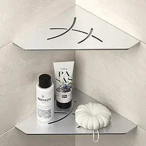 Corner Shower Shelf 10", Brushed 304 Stainless Steel Pentagonal Corner Shelves, Grout in Bathroom Shower Shelf 2 Pack