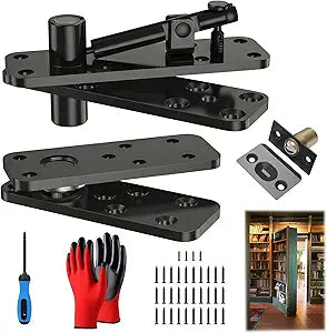 Heavy Duty Pivot Hinge for Hidden Door - 600LB Load Bearing, Stainless Steel Murphy Door Hardware for Secret Bookcase & Invisible Bookshelf Door, Silent 360 Rotation Concealed Hinge Kit