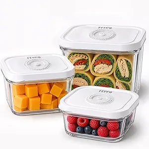 FEPPO Vacuum Sealers Containers for Food Storage, 3 Pcs Set [1* Small, 1* Medium, 1* Large] Works with Handheld Compact Vacuum Sealer Machine for Fridge, Freezer & Pantry, BPA-Free, Date Tracking Lid