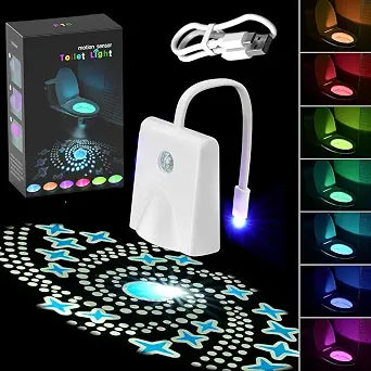 Toilet Light Motion Sensor, 16 Colors Changing Rechargable LED Night Light with Star Projection Light, Toilet Bowl Night Light for Bathroom, Funny Gift for Family and Friends (1)