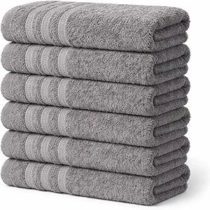 Grey Bath Towels 27x54  Pack of 6 | Soft, Light Weight & Quick-Dry | Highly Absorbent 100% Ring Spun Cotton Towels for Bathroom, Home, Travel Use.