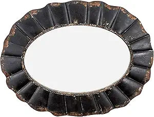 Creative Co-Op Oval Mirror with Distressed Black Scalloped Metal Frame