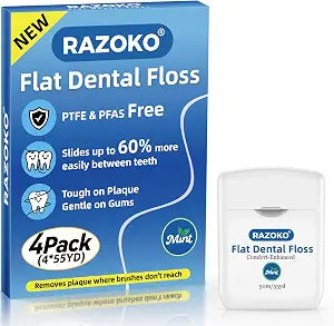 RAZOKO Flat Mint Dental Floss (4 Spools, 220 Yds)