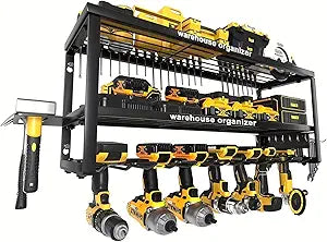Garage Tool Organizer Wall Mount, 26x12x7.9in Power Storage Rack Garage Holder, 200LB Load-bearing Capacity Heavy Duty Drill Holder for Workshop Shed Van, Big Garage Organization and Storage System