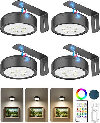 4 Pack Picture Lights for Wall, 2000mAh Rechargeable Poster Light