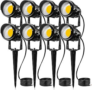 SUNVIE 12W LED Landscape Lights Low Voltage (AC/DC 12V) Waterproof Garden Pathway Lights Super Warm White (3000K 900LM) Walls Trees Flags Outdoor Spotlights with Spike Stand (8 Pack)