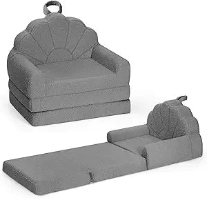 Airpanda Kids Chair and Couch, 2-in-1 Foldable Kids Sofa Chair, Convertible Soft Couch for Reading, Playtime and Relaxing, Removable Washable Cover,Gray