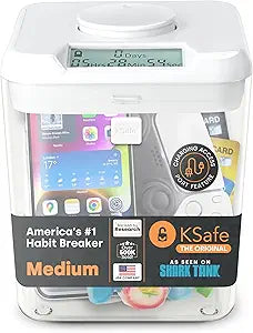 Kitchen Safe Time Locking Container (Medium), Timed Lock Box for Cell Phones, Snacks, and other unwanted temptations (White Lid + 5.5 Clear Base)