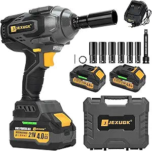JEXUGK 1700Nm Impact Wrench, Cordless 1/2" Impact Gun with 2 x 4.0Ah Battery, Brushless High Torque Electric Impact Driver with 6 Socket & Extension Rod, Taladro De Impacto for Home Car Truck Tire Lug