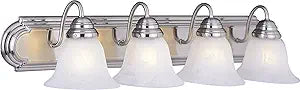 Maxim Lighting Essentials 4-Light Bath Vanity Light | Satin Nickel Finish | Transitional Bath Vanity Light | Ideal for Bathrooms & Powder Rooms | Dimmable Damp Rated | 8014MRSN