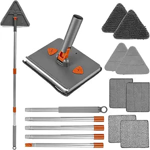 Baseboard Cleaner Tool with Handle,Folding Wall Mop with 79" Extension Pole, Swivel Wall Cleaner Mop with Squeegee, 8 Reusable Pads for Baseboard, Wall, Ceiling, Window, Floor, Furniture