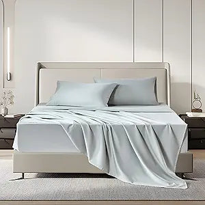Sophia & William 100% Egyptian Cotton Sateen Queen Sheet Set - 1000 Thread Count, Ultra-Soft 4 Piece Bedding, Extra Deep 16" Pocket Fitted Sheet Fits Most Mattresses, Smoky Gray