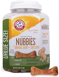 Arm & Hammer for Pets Nubbies Dental Treats Value Size Baking Soda Calcium Helps Scrub Plaque Tartar Peanut Butter Flavor Daily Oral Care 139 Count 52.8 OZ Value Bucket Dogs and Puppies Daily