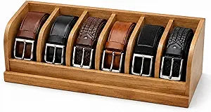 MinBoo Acacia Wood Belt Organizer Box,6 Grids Belt Rack for Closet and Drawer, Belt Storage Organizer and Displayer for Men Women