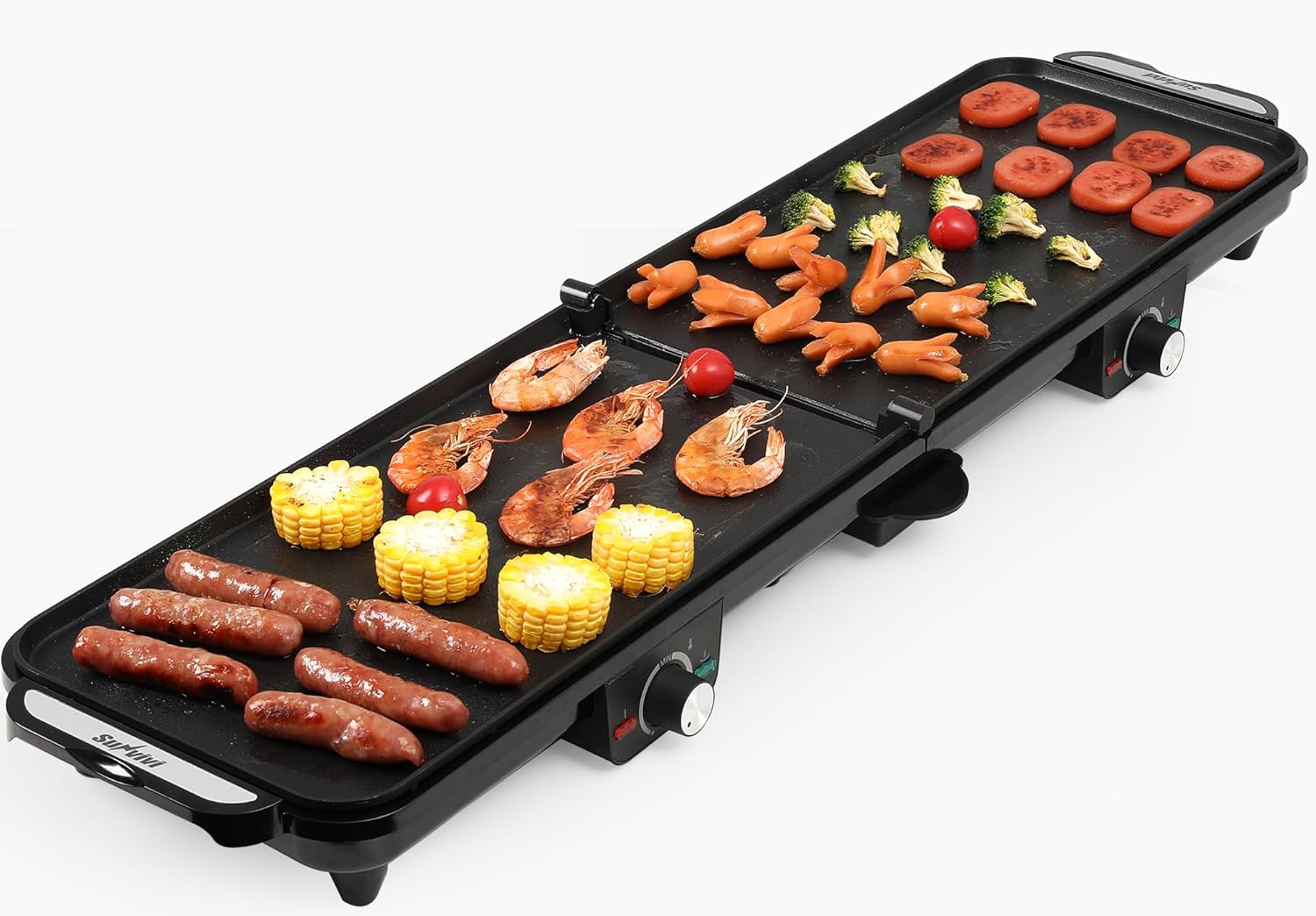 Electric Griddle Indoor, 1600W Large Flat Top Grill with 17.5' x 9' Nonstick Plates, 2 Cooking Zone with Adjustable Temp, Pancake Egg Maker with Drip Tray, Indicator Light