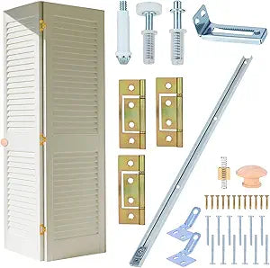 Bifold Closet Door Hardware Kit with 48" Tracks (2  24"), Lashow Complete Set for 4 Doors with Brackets, Pivots & Guide Wheels, for Bi-fold Closet Door Hardware Used.