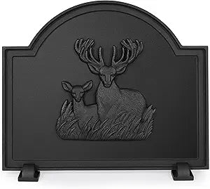 WILLOW WEAVE 20" Cast Iron Firebacks for Fireplace, Deer Decorative Fireplace Back Plate with Feet, Sturdy Fireplace Fireback, Fireplace Wall Protection Panel, Matt Black