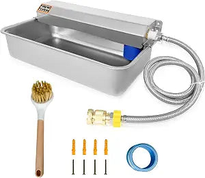 Automatic Dog Water Dispenser 2 Gal/7.57L Outdoor Dog Water Bowl Auto-Fill Water Feeder Stainless Steel Large Livestock Waterer Fit 3/4" GHT Faucet Wide Mouth Wall/Ground Mount