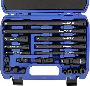 GRENPRO Impact Socket Extension Set 19-Piece 50BV30, Socket Extension Bar, Swivel Universal Joints and Impact Coupler, Ratchet Extensions Set, 1/2" 1/4" & 3/8 Drive Socket Adapter