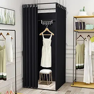 Fitting Room with Shading Curtain, Portable Changing Room,Removable Fitting Room, Foldable Mall Simple Changing Room and Display Rack, Easy Installation, for Office Boutiques Cloakroom