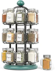Orii Adrinova 24 Jar Rotating Spice Rack with Spices Included & 5-Year Spice Refill Program  Revolving Countertop Spice Rack with Glass Jars