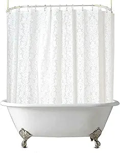 Clawfoot Tub Shower Curtain 180x60 Inch Damask Lace Shower Liner All Warp Around Extra Wide Heavy Duty Vinyl Bath Curtain for Clawfoot Bathroom PEVA Waterproof Liner 36 Metal Hooks Tub
