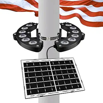 Flag Pole Light Solar Powered 6000K Brightest Solar Flag Pole Lights Outdoor Waterproof LED 12000mAh Battery Dusk to Dawn Work 16+ Hours Ring Solar Light Fits 2-6 in Diameter Flagpoles (Black)