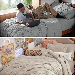 Bedsure 2 Twin XL Bedding Sets, 1 Grey Twin XL Comforter Set+1 Beige Twin XL Comforter Set (10 PCS)