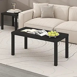 Furinno Classic Coffee Table, Modern Rectangle Coffee Table with 1.8 Inch Thick Tabletop, Side Table for Living Room, Home Office, Classic Black