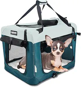 JESPET Soft Dog Crates Kennel for Pets, 3 Door Soft Sided Folding Travel Pet Carrier with Straps and Fleece Mat for Dogs, Cats (8-Teal Blue, Small(24" L x 16.5" W x 16.5" H))